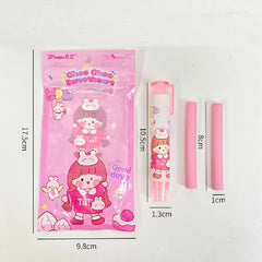 Cute Sweetheart Retractable Eraser Set - 1 Pen-Style Eraser Case and 2 Refills