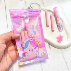 Kawaii Unicorn Retractable Pen Eraser Set - 1 Pen-Style Eraser Case and 2 Refills