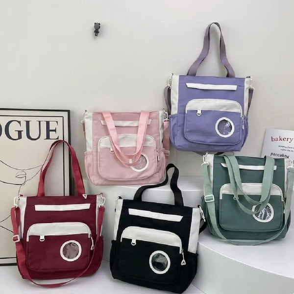 Multi-Pocket Canvas Tote Bag with Adjustable Crossbody Strap