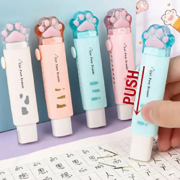 Cat Paw Retractable Eraser – Portable Rubber Stick for School & Art