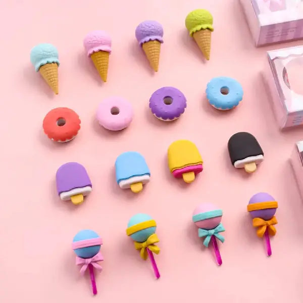 Cute Dessert-Themed Pencil Erasers - Pack Of 4