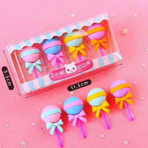 Cute Dessert-Themed Pencil Erasers - Pack Of 4