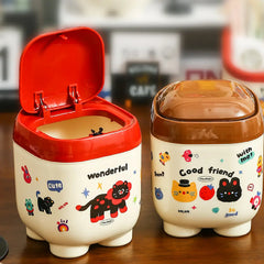 Kawaii Desk Trash Can with One-Touch Lid Cute Decor
