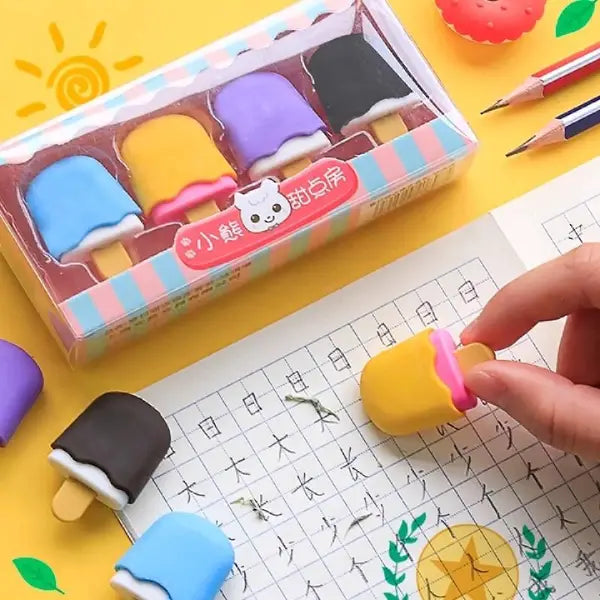 Cute Dessert-Themed Pencil Erasers - Pack Of 4