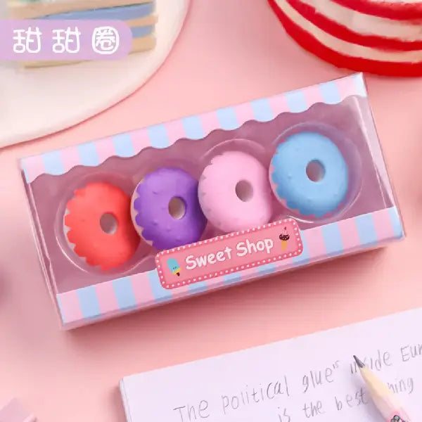 Cute Dessert-Themed Pencil Erasers - Pack Of 4