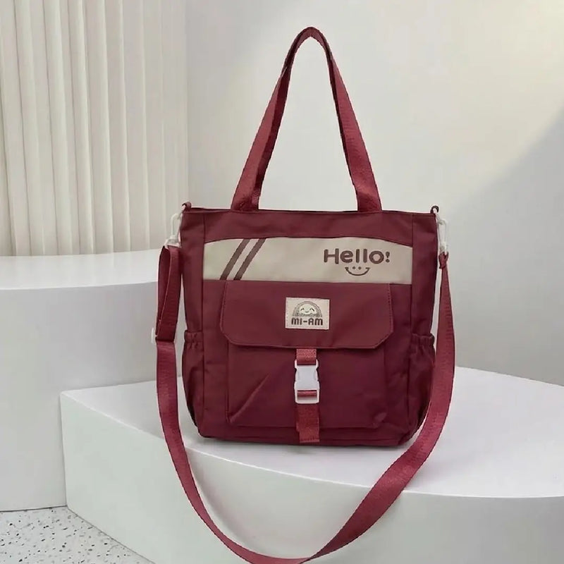 Hello Korean Tote Bag with Front Flap Pocket