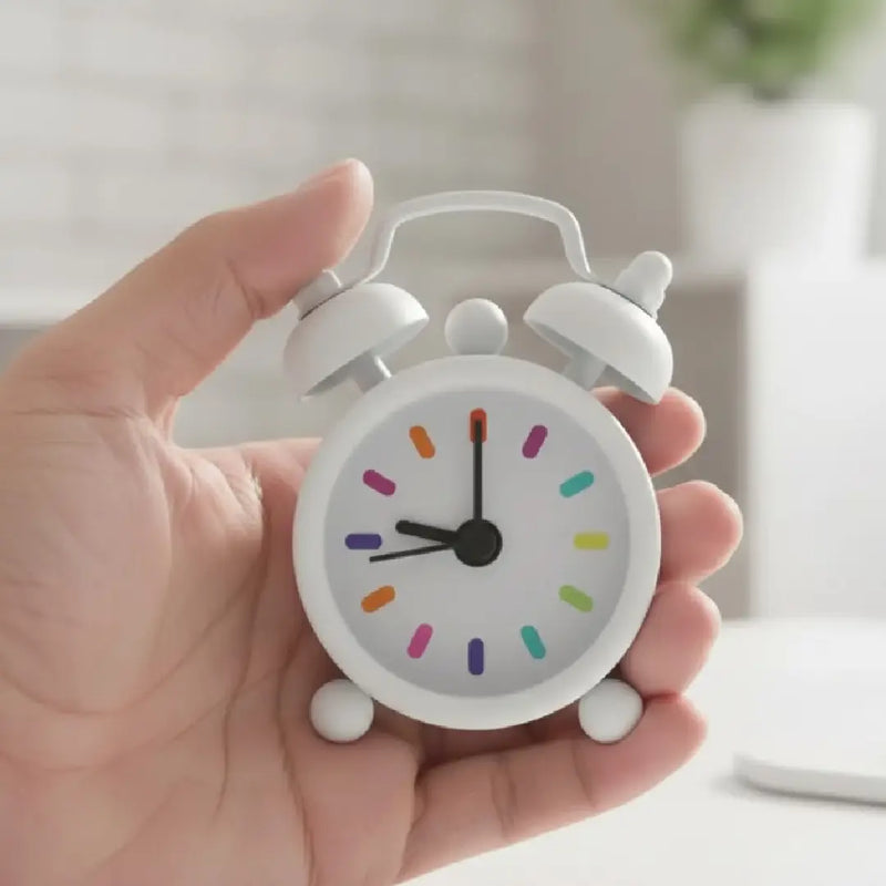 Tiny Vintage-Inspired Twin Bell Alarm Clock-White