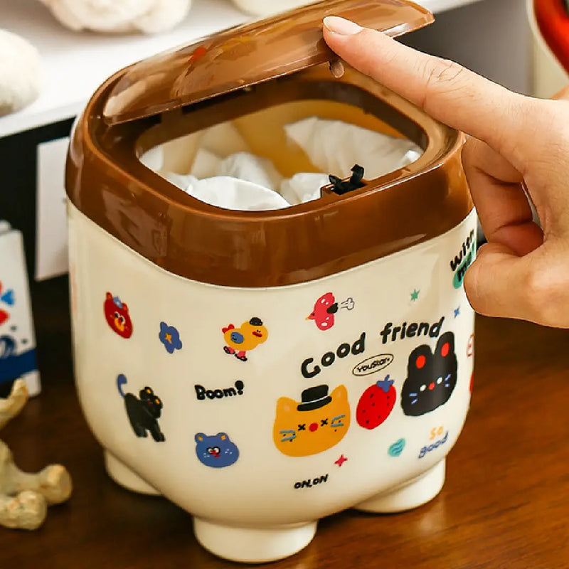 Kawaii Desk Trash Can with One-Touch Lid Cute Decor