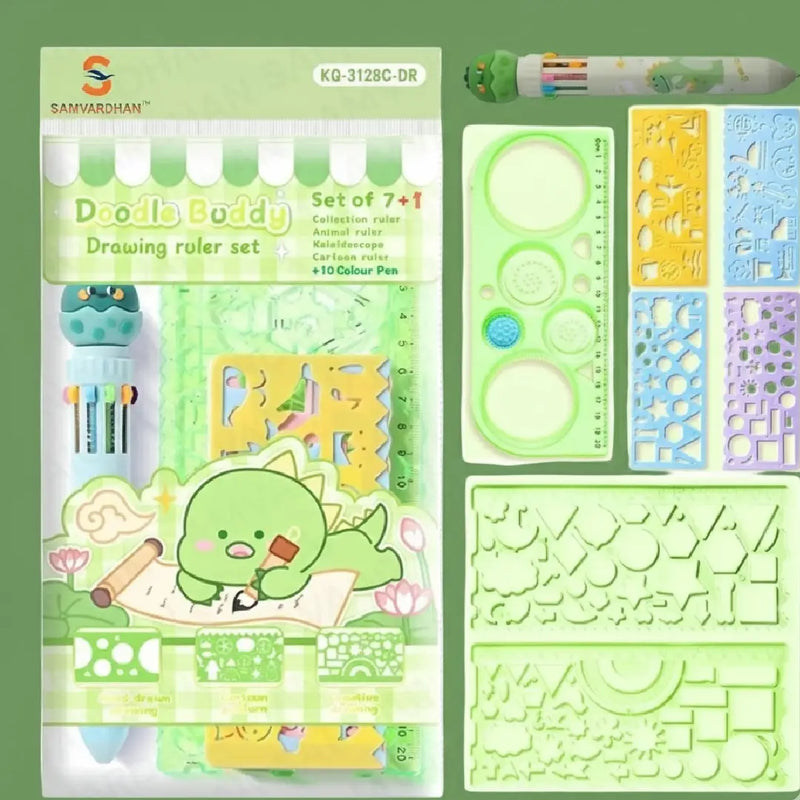 Kawaii Drawing Ruler & Stencil Set with Multicolour Pen