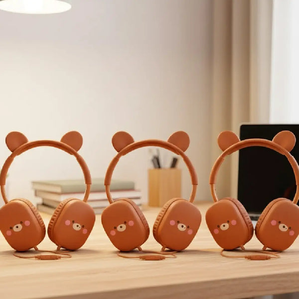 Kawaii Cute Bear Stylish Wired Headphones with Comfortable Fit