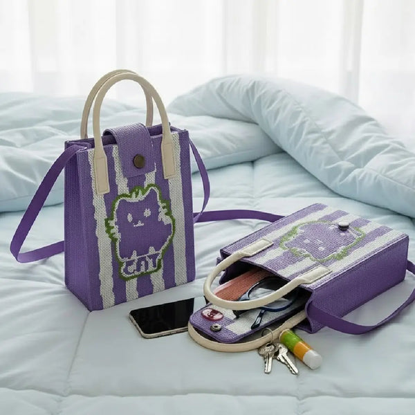 Vertical Purple Cat Style - Mini Crossbody Bag