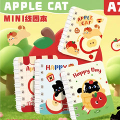 Apple Cat Illustration- Aesthetic A7 Mini Spiral Notepad