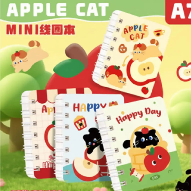 Apple Cat Illustration- Aesthetic A7 Mini Spiral Notepad
