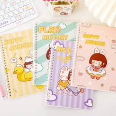 Cute Chibi Bunny Gir Illustration - Aesthetic Cover A5 Spiral Notebook