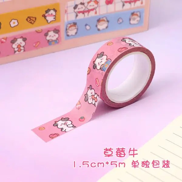Moo-dy & Cute: Pastel Cartoon Cow Washi Tape