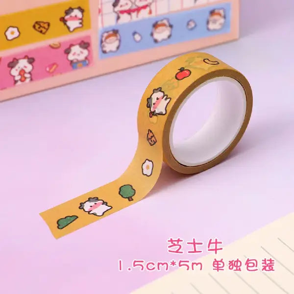 Moo-dy & Cute: Pastel Cartoon Cow Washi Tape