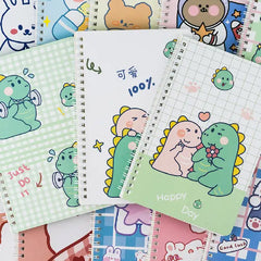 Kawaii Dino Illustration - Aesthetic Cover A5 Spiral Notebook