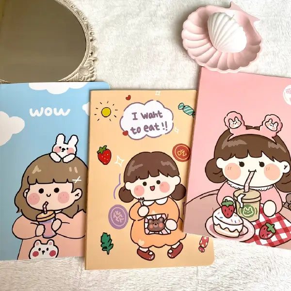 Bubble Tea Girl Illustration - Aesthetic Cover A5 Notebook