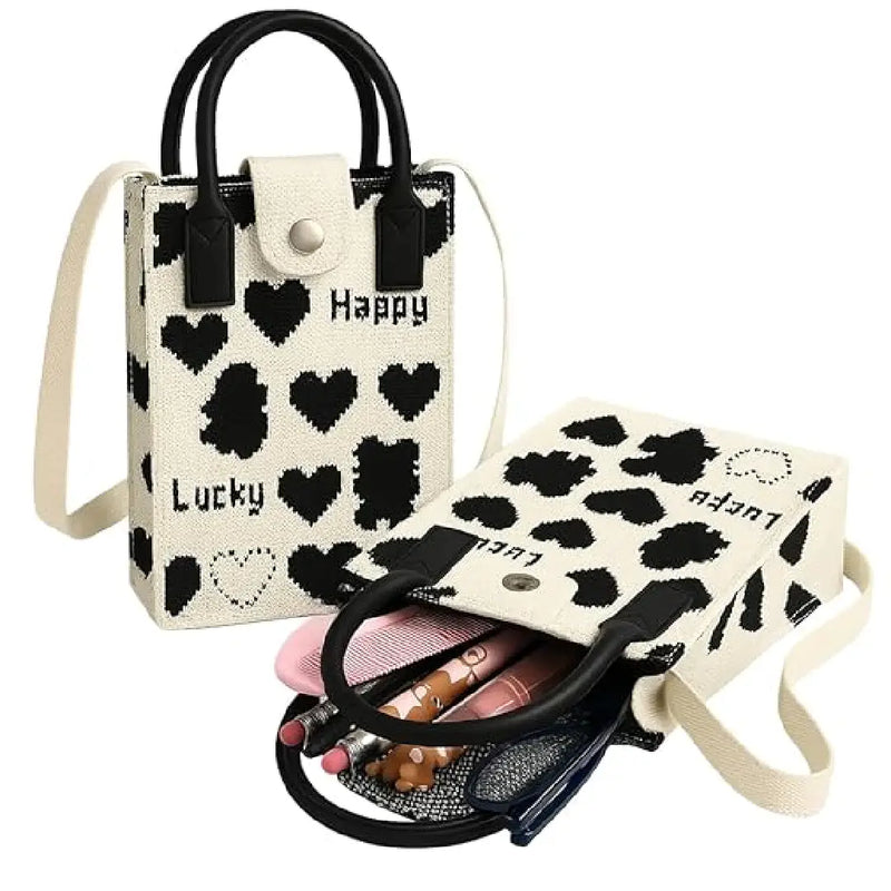 Kawaii Mini Canvas Crossbody Bag – Aesthetic Phone Purse with Cute Graphic Prints