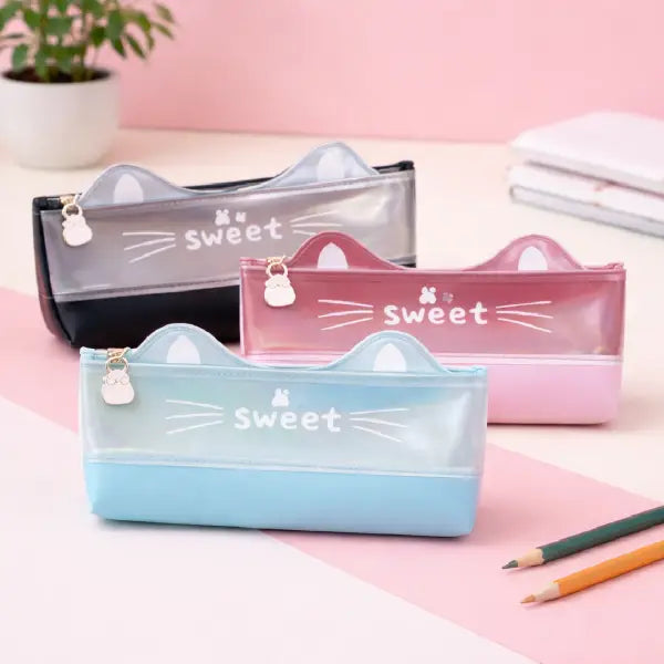 Cute Cat Design Pencil Pouch – Kawaii Cartoon Style