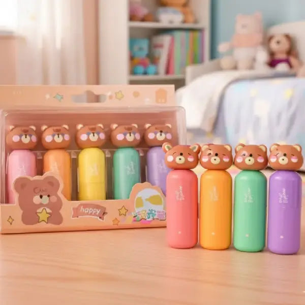 Cute Bear Mini Highlighters (6 Pastel Colors Set)