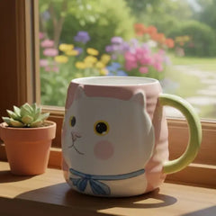 Adorable Kitty Face Mug – Pastel Ceramic Tea Cup, Cute Home & Gifting