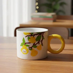 Kawaii Pear Ceramic Coffee Mug - Decorative Ceramic Fruit Cup with Sunshine Handle