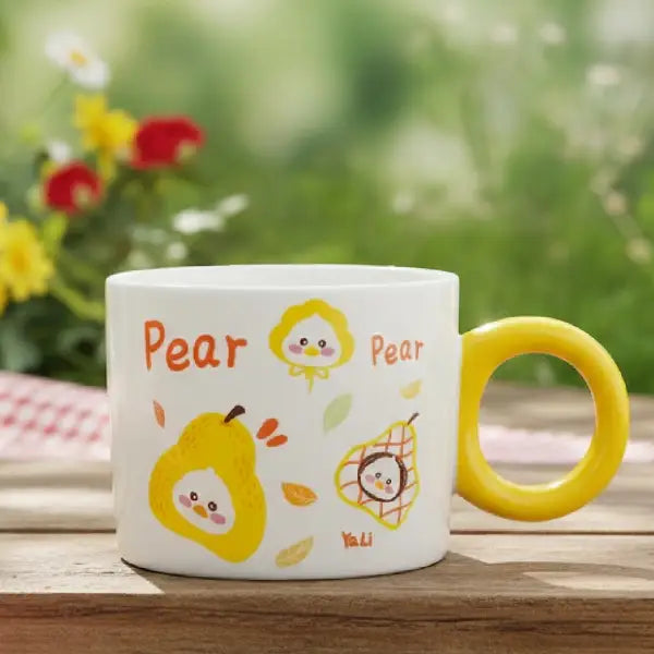 Kawaii Pear Ceramic Coffee Mug - Decorative Ceramic Fruit Cup with Sunshine Handle