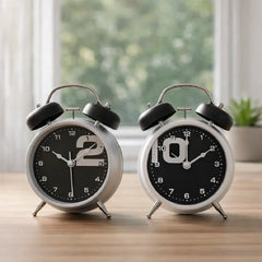 Retro Black Analog Twin Bell Alarm Clock Classic Desk Decor