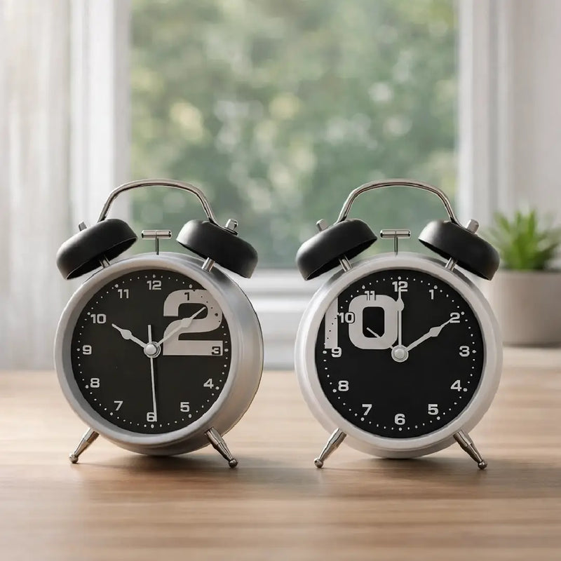 Retro Black Analog Twin Bell Alarm Clock Classic Desk Decor