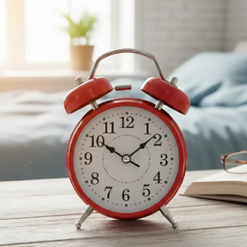 Vintage-Style Red Twin Bell Alarm Clock Loud Alarm & Built-in Backlight