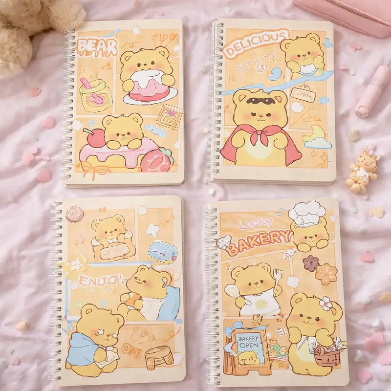 Honey Bear Illustration - Aesthetic Cover A5 Spiral Notebook
