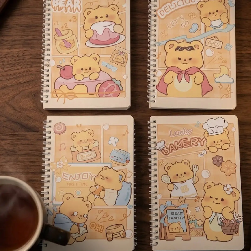 Honey Bear Illustration - Aesthetic Cover A5 Spiral Notebook