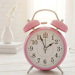 Vintage-Style Twin Bell Alarm Clock Loud Alarm & Built-in Backlight-Pink