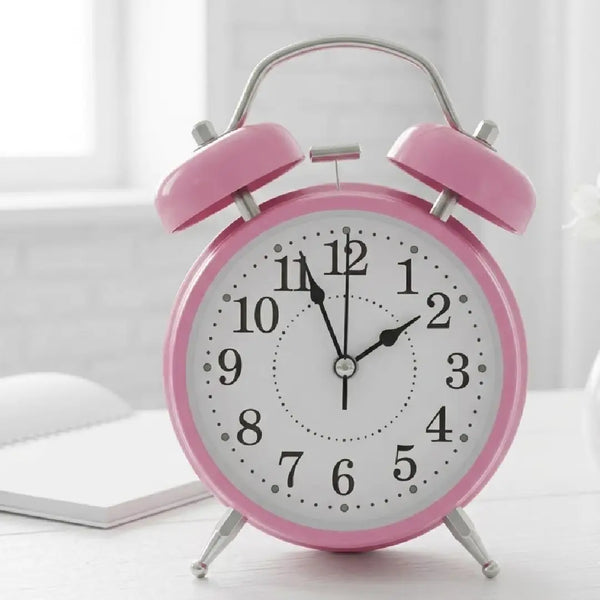 Vintage-Style Twin Bell Alarm Clock Loud Alarm & Built-in Backlight-Pink