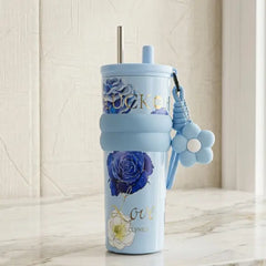 Rose Wave Grip Tumbler with Silicone Grip - Godluck Blue