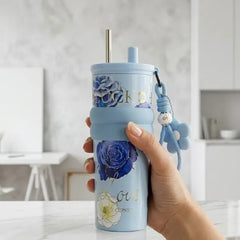 Rose Wave Grip Tumbler with Silicone Grip - Godluck Blue