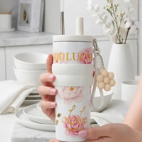Rose Wave Grip Tumbler with Silicone Grip - Happy Pink