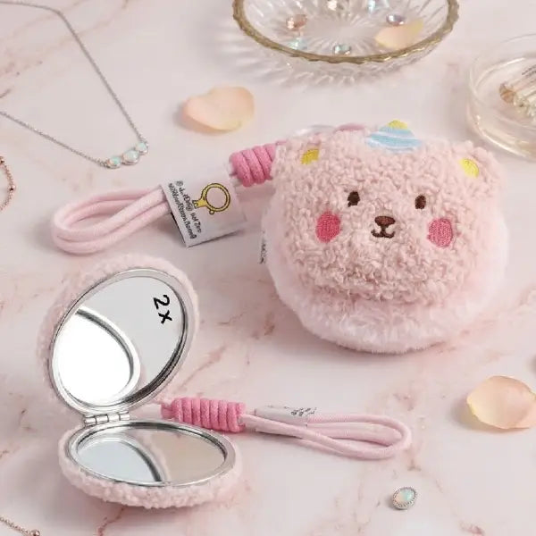 Adorable Plush Animal Pocket Mirror – Keychain for Girly