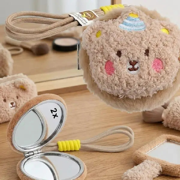 Adorable Plush Animal Pocket Mirror – Keychain for Girly