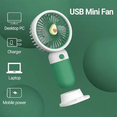 Fruit-Themed Rechargeable Mini Fan – 2-in-1 Handheld and Desk Fan