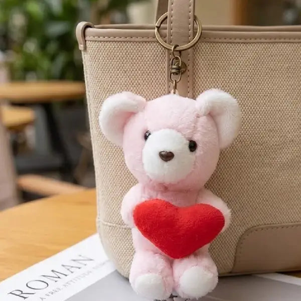 Plush Heart Bear Keychain Soft Aesthetic Bag Charm for Backpacks