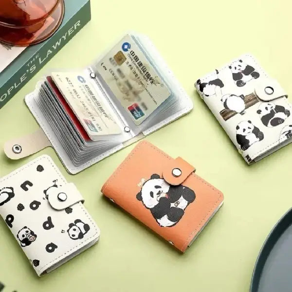 Panda Print High Capacity Card Holder with Multi-Slot Organizer