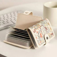 Vintage Floral Multi-Slot Card Holder with Secure Snap Button Closure