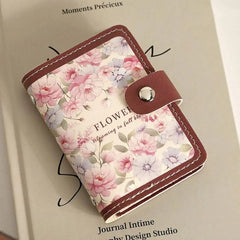 Vintage Floral Multi-Slot Card Holder with Secure Snap Button Closure