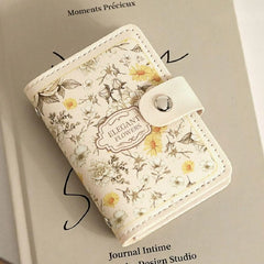 Vintage Floral Multi-Slot Card Holder with Secure Snap Button Closure