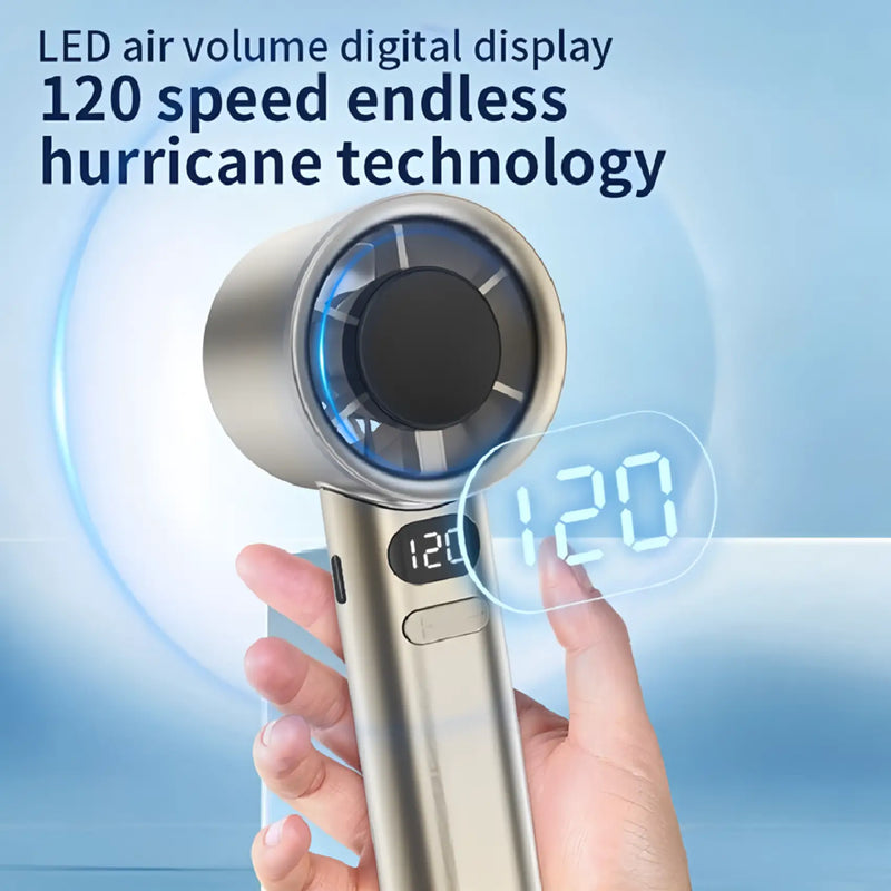 Turbo Power Handheld Fan with LED Display & Adjustable Speed-Gray