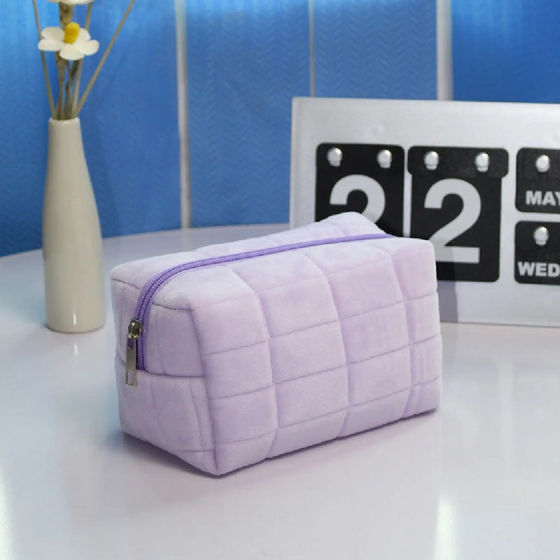 Soft Plush Makeup Organizer Pouch with Secure Zipper Closure