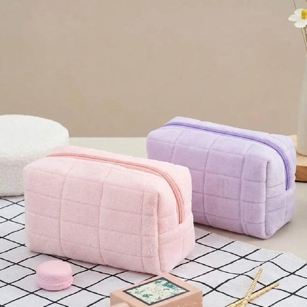 Soft Plush Makeup Organizer Pouch with Secure Zipper Closure