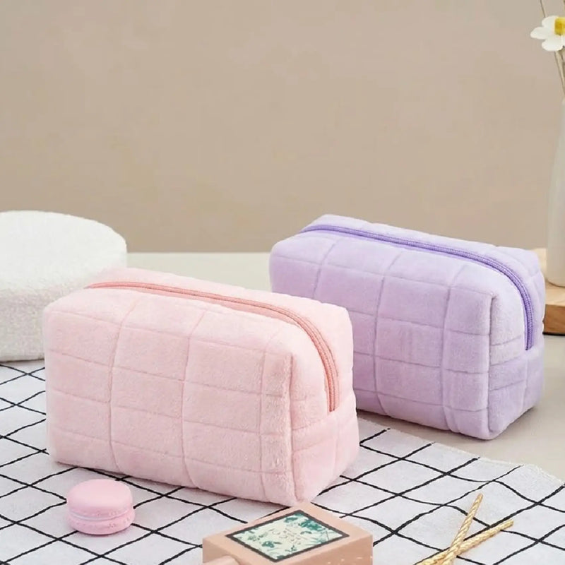 Soft Plush Makeup Organizer Pouch with Secure Zipper Closure